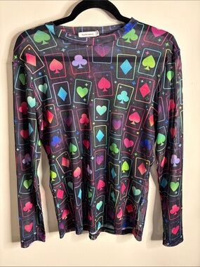 Windsor Multicolor Card Suit Print Long-Sleeve Top